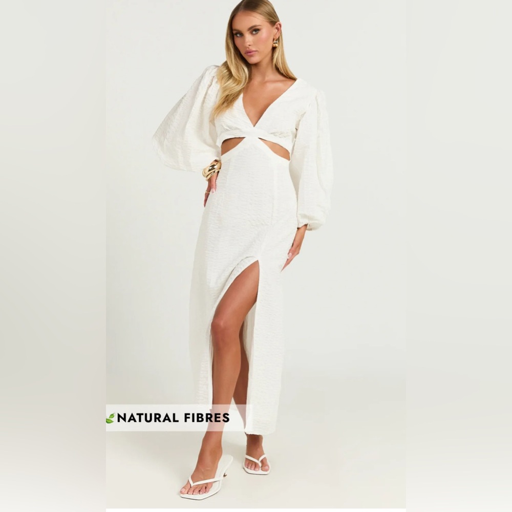 Showpo White Long Sleeve Cutout Midi Dress